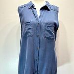 Rock & Republic Slate Blue Sleeveless Western Shirt with Rivets Medium Photo 0