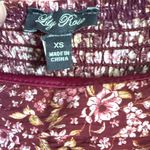 Lila Rose Juniors’ Lily Rose Pleated Bodice Skate Dress XS Wine Floral Puff Sleeve Peasant Photo 3