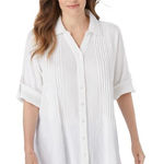 Woman Within  Women Pin-tucked Button Down Gauze White Shirt Sz 1X Casual Minimal Photo 0