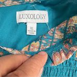Luxology  Emmy Teal Floral Tunic Long Sleeve Chiffon Sheer Top size XL Photo 7
