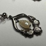 Avon Silver Tone Faux Pearl Rhinestone Pierced Dangle Drop Earrings Photo 3