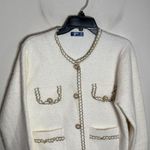 Snowflake Ivory ladylike Knit Jacket gold thread trim Size L / XL White Photo 2