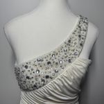 ABS Allen Schwartz ABS by Allen Schwartz Dress Women M Ivory Beaded One Shoulder Ruched Y2K Formal Photo 3