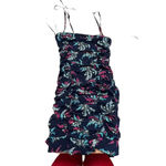 Likely NWT‎  Rowley Mini Navy Floral Ruched Ruffle Square Neck Dress Women's 2 Photo 2