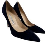 Manolo Blahnik BB 70 Pumps Suede Pointed Toe Stiletto High Heel Slip On Navy 10 Photo 1