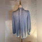 H&M Gray and White Mock Neck Puff Sleeve Blouse Photo 4