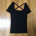 Reference Point Black Knit Criss Cross  Short Sleeve Sweater Photo 1