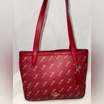 Coach Burgandy Tote 27 Horse And Carriage Dot Print With Matching Mini Charm Photo 5