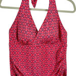 L.L.Bean UPF 50+ Nylon Pink Coral Blue Ruched Padded Halter Tankini Top Size 14 Photo 0