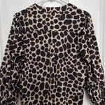 Cara Cara V Neck Blouse animal print cuff ties brown tan small Photo 12
