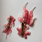 Embroidered Goldfish Hair Clips | Oriental‎ Style Handmade Hairpins Set of 2 new Red Photo 3
