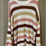 Showa Striped Knit Sweater Rose Pink, White, Khaki, Burnt Red Small NWT White Photo 1