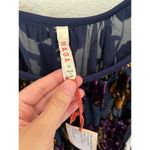 Raga Anthropologie  Navy Blue Floral Belted Velvet Long Sleeve Midi Dress Size S Photo 9