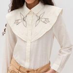 THE GREAT. Cream Button Down Shirt with Embroidery Size undefined Photo 0