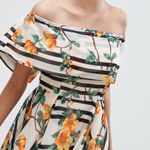 ASOS NWT  Bandeau Midi Dress White Black Stripe Orange Floral Off Shoulder Size 4 Photo 1