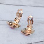 Vintage Clip On Earrings Antique Gold Tone Halo with Dark Pink Center Photo 4