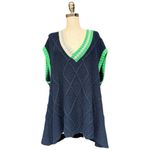 Free People Chunky Knit V Neck Sleeveless Sweater Tunic Navy Green Size Medium Photo 3