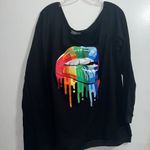 MAGICMK Sweatershirt Lips Print Causal Blouse Off The Shoulder Long Sleeve 5X Multiple Photo 1