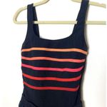VTG LL Bean Black Stripe One Piece Swimsuit Modest Sporty Attached Shorts USA 8 Photo 2