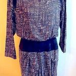 Kay Unger Vintage 1990s St. Gillian Silk & Suede Blouson Dress 10 Black & Cream Photo 0