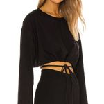 H:ours  Black Crop Sweatshirt MEDIUM Tie Waist Top Long Sleeve Revolve $110 NEW Photo 2