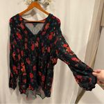 Torrid  black floral roses smocked high low tunic mini dress vneck button front Photo 6