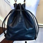 Gucci Navy Blue Leather Drawstring Bucket Shoulder Bag Blue Suede Lining VINTAGE Photo 0