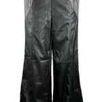SheIn NEW Rhinestone Fringe Black Faux Leather Baggy Wide Leg High Rise Pants M Photo 0