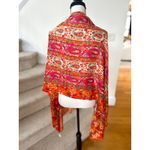 Orange Pink Green Paisley Print Shawl Wrap Scarf Photo 2