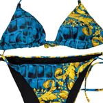 2 Piece Blue and Yellow Side Tie Swimsuit Set Size M Photo 1