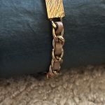 Women’s vintage gold tone/tan chainlink leather‎ bracelet one size Photo 2