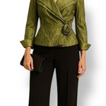 Vintage Victor‎ Costa Women's Green Floral Crinkle Jacket Size 10 Wedding Formal Photo 0