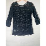 Maurice's Maurice Black Lace Sheer Women Tunic Top 3/4 Sleeve  Layering Boho Chic M Photo 1