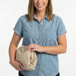 st. john's bay St. John’s Bay Women’s Large Blue Denim Chambray Button Down Shirt Photo 0