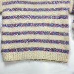Handmade  Sweater Chunky Striped Women Cream Purple Cozy Fairycore Autumn Unique Photo 5