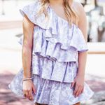 ASOS LUXE Ruffle One Shoulder Jacquard Mini Dress Purple Silver 6 Runs Small Photo 0