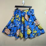 Vivienne Tam Women's  Blue Yellow Tan Floral Knee Length Skirt Sz 12 Unlined Y2K Photo 3