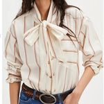 Free People NWT Tied With A Bow Shirt in White Combo Photo 0