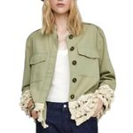 ZARA Tassel Pom Crochet Fringe Boho Utility Jacket Green Size XS Photo 2