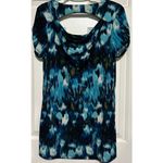 ABstudio Women's Blue Black Splashed Cap Sleeve Blouse Size‎ L Size L Photo 1