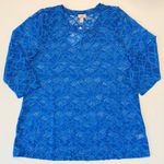 LOGO By Lori Goldstein Lace Sheer 3/4-Sleeve Tunic Top Ibiza Blue Large NWT Photo 5