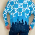 Rue 21 NWT Blue Yin & Yang Hearts Cropped Fringe Sweater Photo 3
