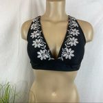 Aqua Couture Black & White Embroidered Floral Halter Bikini Swim Top L Size L Photo 0