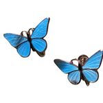 Vintage Bright Blue Enamel Butterfly Silver Tone Screwback Earrings 1” x 1/2” Photo 0