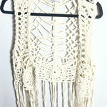 Roommates  Cream Crochet Fringe Vest Boho Festival Open Weave Cotton Size L Photo 0