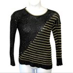 Anthropologie Escio Asymmetrical Metallic Sequin Sweater Black Gold Size S Photo 1