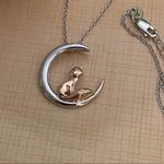 Fox and Crescent Moon Sterling Silver and Rose Gold Necklace Photo 2