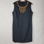Ellen Tracy Womens Sheath Dress Size 16 Navy Beaded Sequin Statement Collar Mini Photo 11