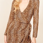 Reformation  Brooke Animal Instinct Leopard Wrap Puff Long Sleeve Dress‎ S Photo 0