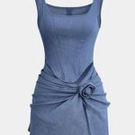 Micas  3D Flower Ruched Girly Tank Mid Wash Mini Denim Dress XL Photo 5
